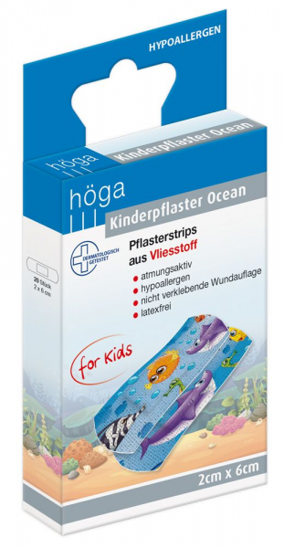 Kinderpflaster Ocean 2cm x 6cm, Pflasterstrips aus Vliesstoff, 20 Stück